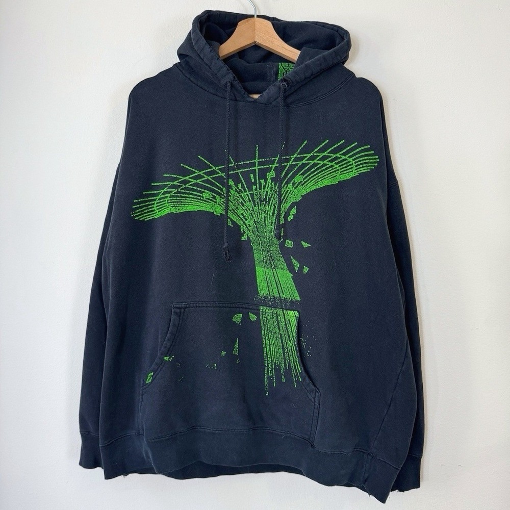 Vintage 90's EDGE Geometric Space Line Art AOP Black Hoodie - XL